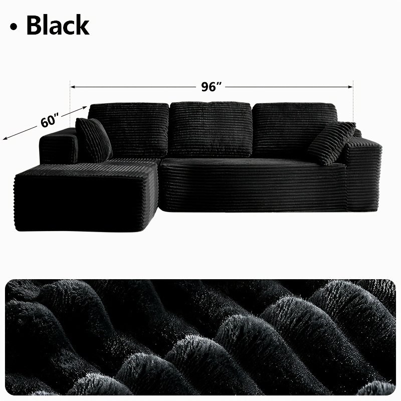 96-inch L-shaped Chaise Set.65-inch Single Chaise Lounge, Oversized Boneless Leisure Recliner Covered With Soft Corduroy Fabric. With Comfortable Armrests And Matching Throw Pillows For Extra Support.