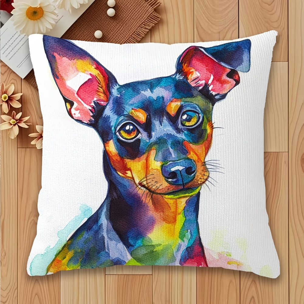 

Super Soft 18x18" Miniature Throw Pillow Cover - Vibrant Watercolor Dog Art, Double-sided Design, Zip Closure - Decor (pillow Not Included)