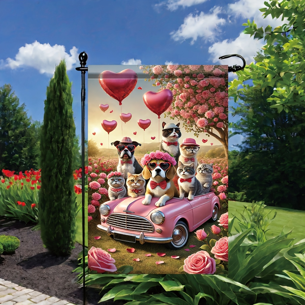 

1pc Valentine's Day Double-sided Polyester Garden Flag, 18x12 Inches, Multipurpose Lawn & Patio Decor, Design, No Electricity Needed (flagpole Not Included)