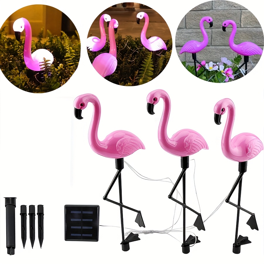 Image of Solar Flamingo Lights 3pcs Set, Solar Garden Lights Outdoor Decoration, Flamingo Garden Decoration, Birthday Christmas Gift, For Patio Lawn Walkway Channel, Ip44
