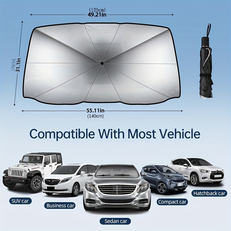 TEMU Car Windshield Sunshade, Foldable Car Umbrella Sunshade Protects Vehicles From , Easy To Store And Use, Vehicles Cool, Suitable For Most Vehicles