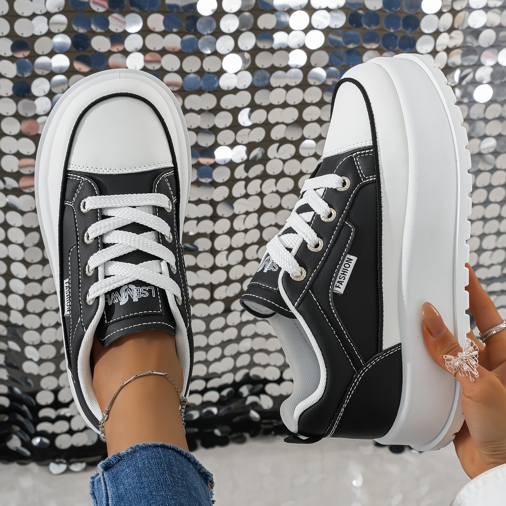 TEMU Chaussures de plateforme color block 2026 pour femmes, baskets tendance et cool décontractées, confortables, augmentant , à large bout,