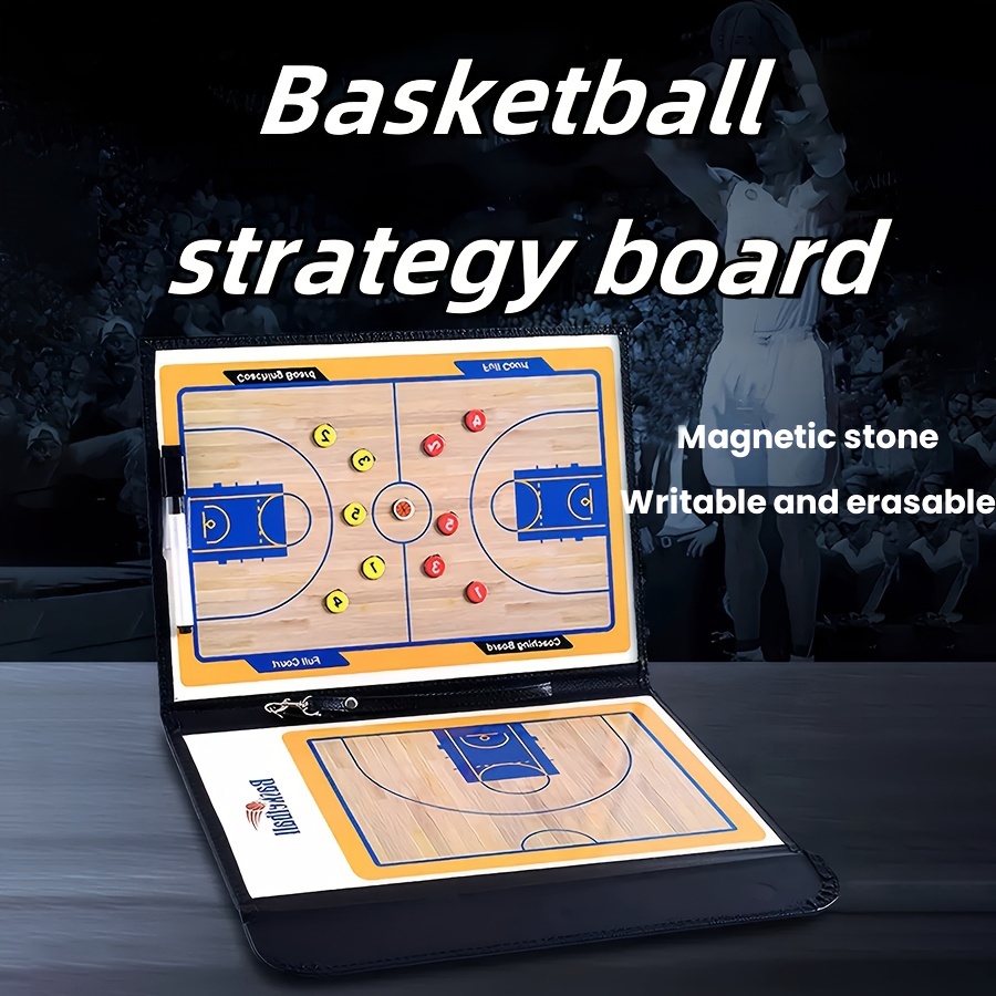 

1pc Portable Foldable Basketball Board Clipboard, Magnetic Board Kit With Dry Erase Marker And Detachable Hand Strap For Basketball Training Use Travel Accessories