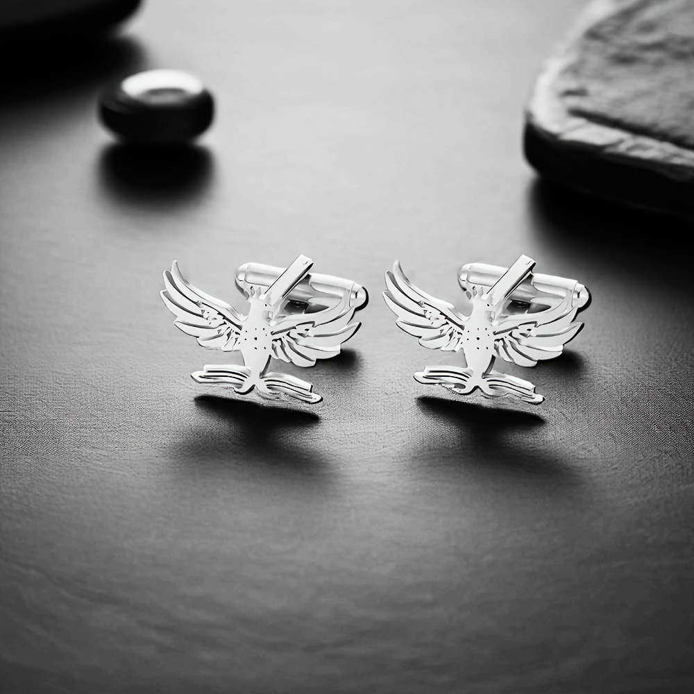 TEMU Custom Photo Laser-cut Stainless Steel Cufflinks - Personalized Portrait, Geometric Patterns And Letter Details, Elegant Men's Jewelry Gift For
