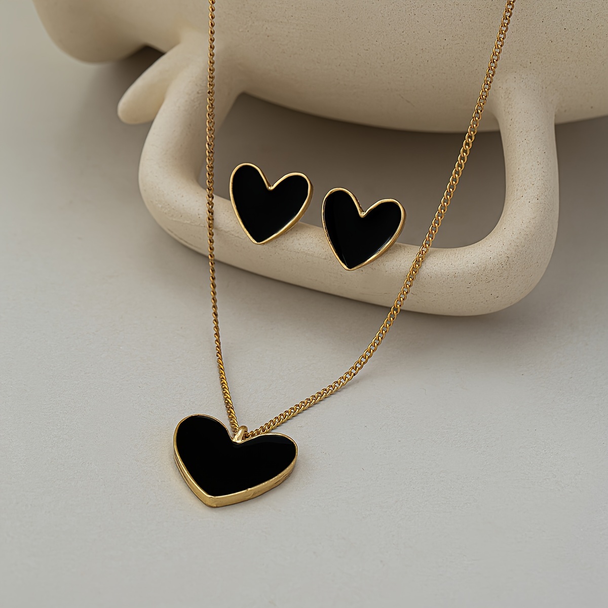 TEMU 3pcs Fashionable Simple Sweet Heart Stud Earrings And Necklace Set, Gift Set