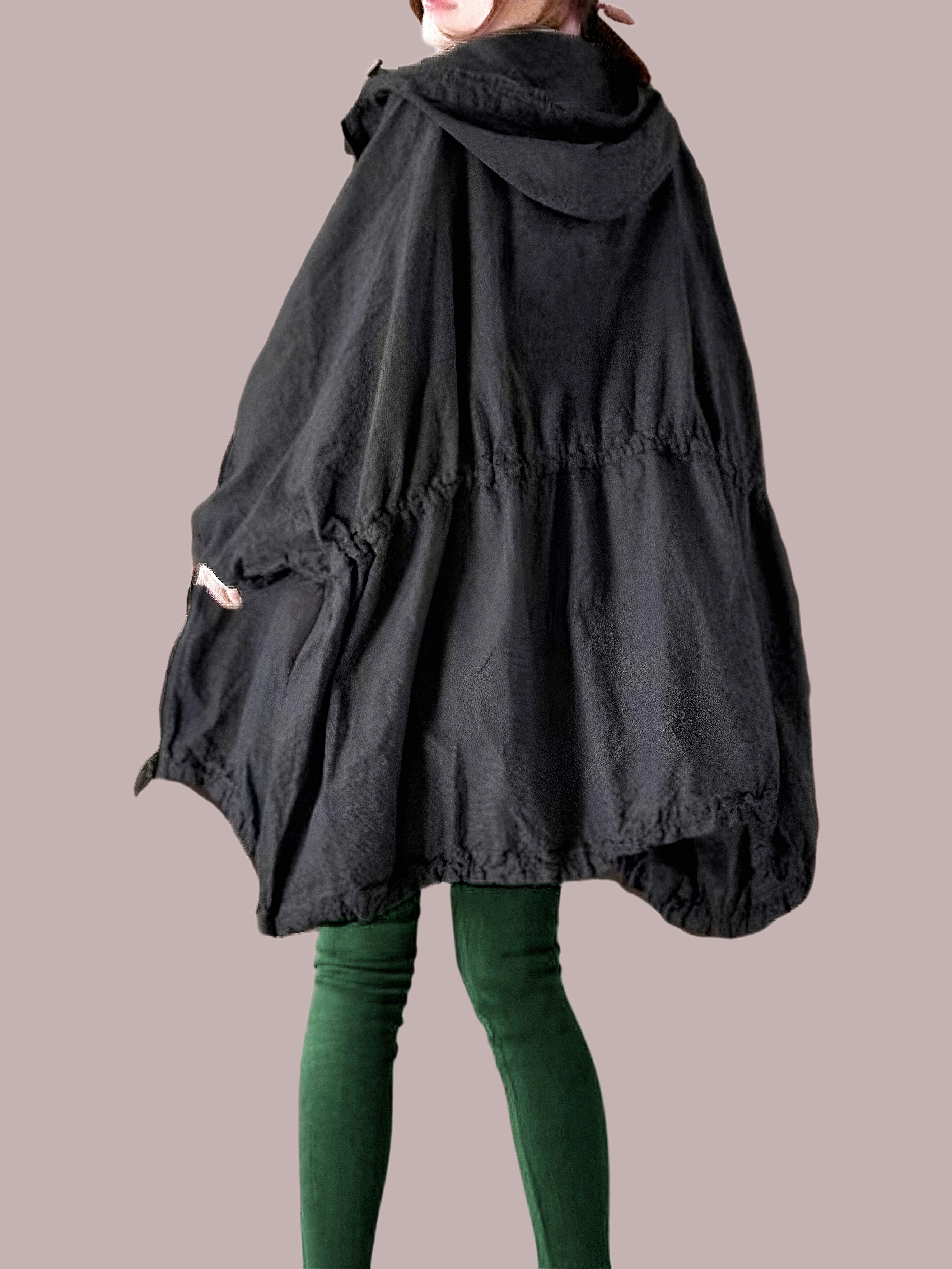 Plus Size Cape Coat With Hood XFLWAM Women's Cloak Hood Wool-Blend