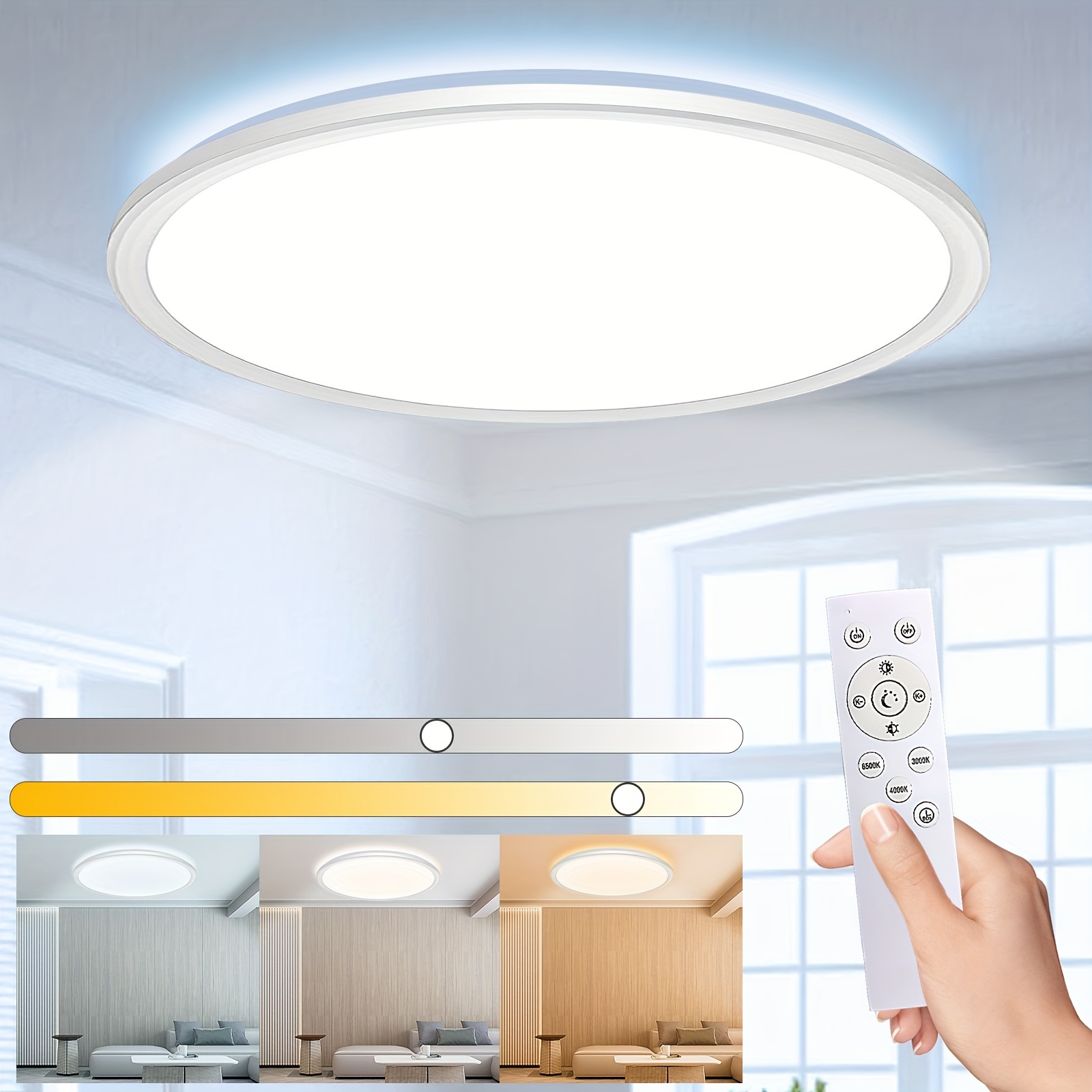 Image of Led Ceiling Light With Night Light, 54 W 4860 Lm Dimmable Ceiling Light With Remote Control And Timer, Round Flat Lamp For Bedroom, Living Room, Kitchen, Bathroom, Children's Room, Diameter 49/59cm