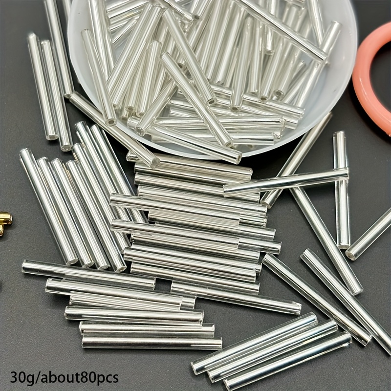 E-shop 30G/1.05 Oz Goldene und Silberne Lange Röhren Glas Perlen - Ca. 80 Stilvolle Spacer Perlen, 3*25mm für Halsketten und Armbänder,