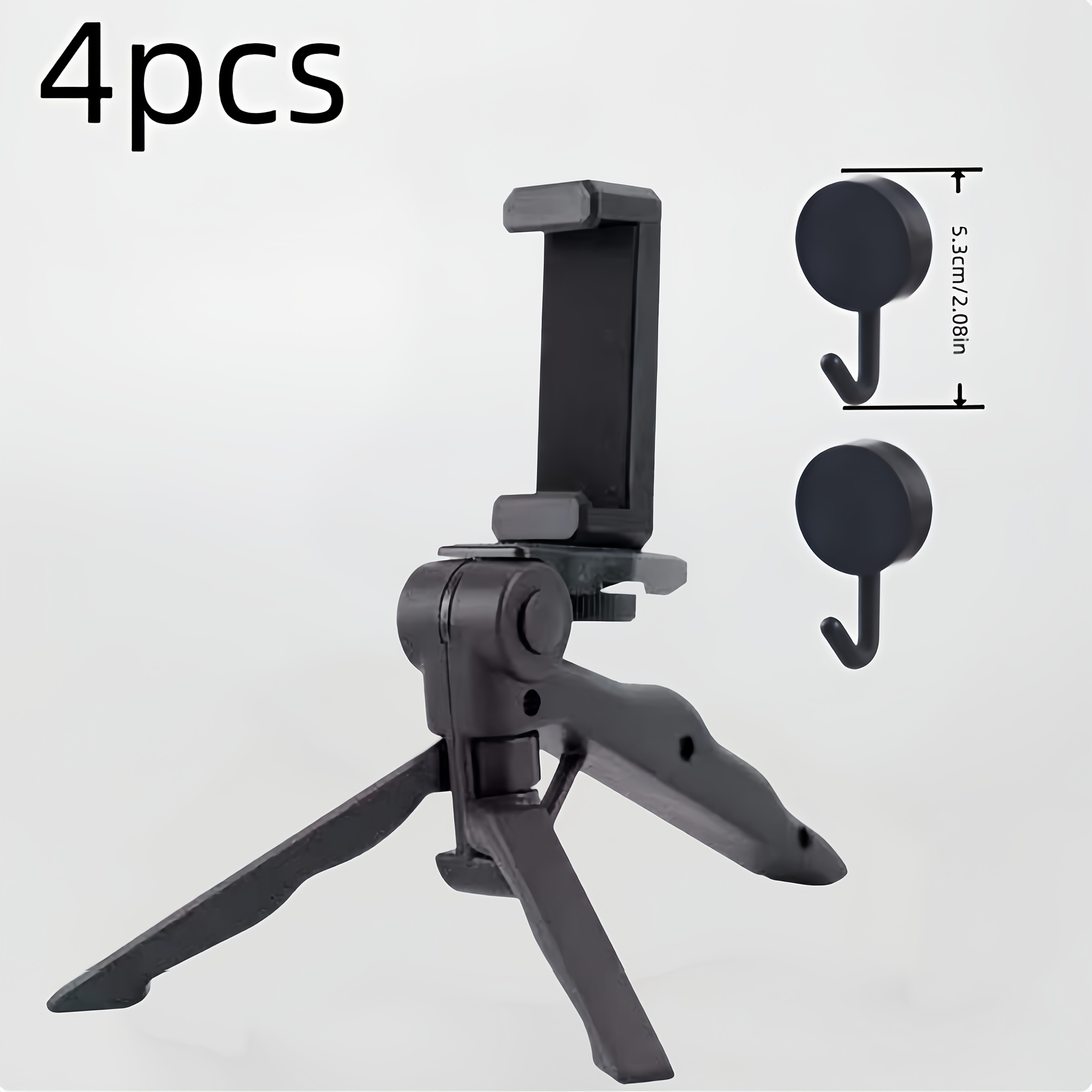 TEMU 360° Phone Mount, Includes 4pcs Components: 1pc Tripod And 1pc Phone Clamp And 2pcs Hooks - Portable Adjustable Tripod, Ideal For Live Streaming