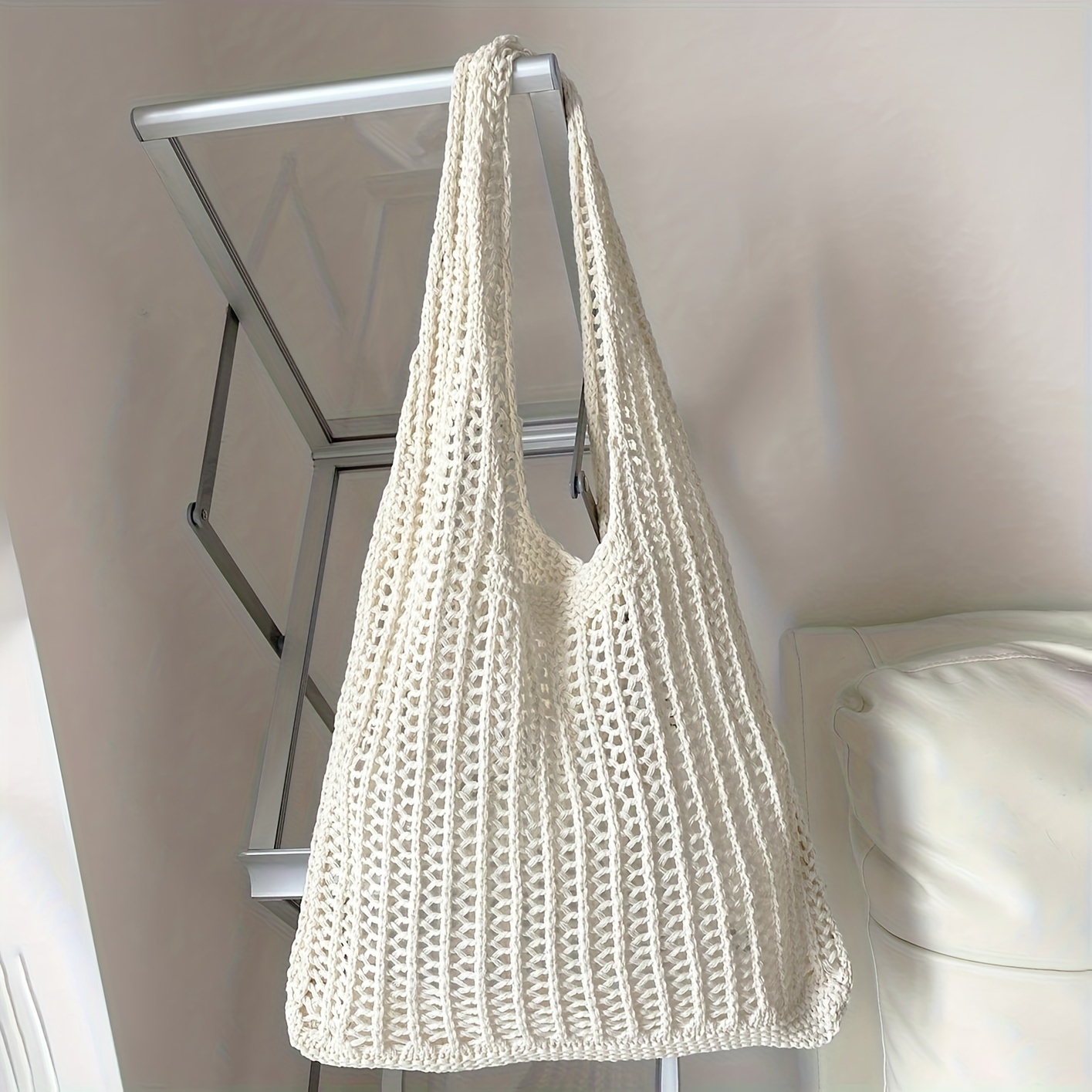 TEMU Simple Large Capacity Crochet Hobo Bag, Women's Casual Handbag & Tote Purse,trendy Hollow Out Shoulder Bag, Summer Beach