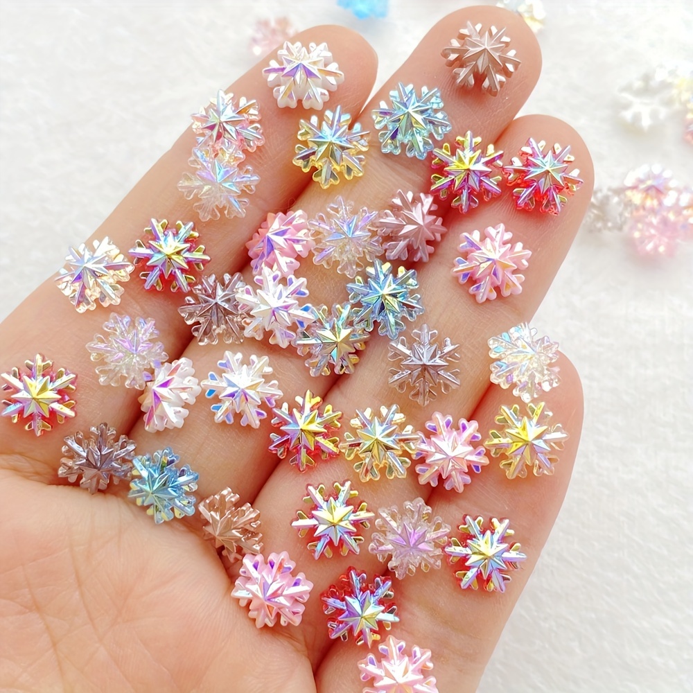 TEMU 100/200pcs Shiny Mixed Color Christmas Snowflake Flatback Nail Rhinestones - Nail Art, Diy Wedding Scrapbooking, Jewelry Crafts And Holiday