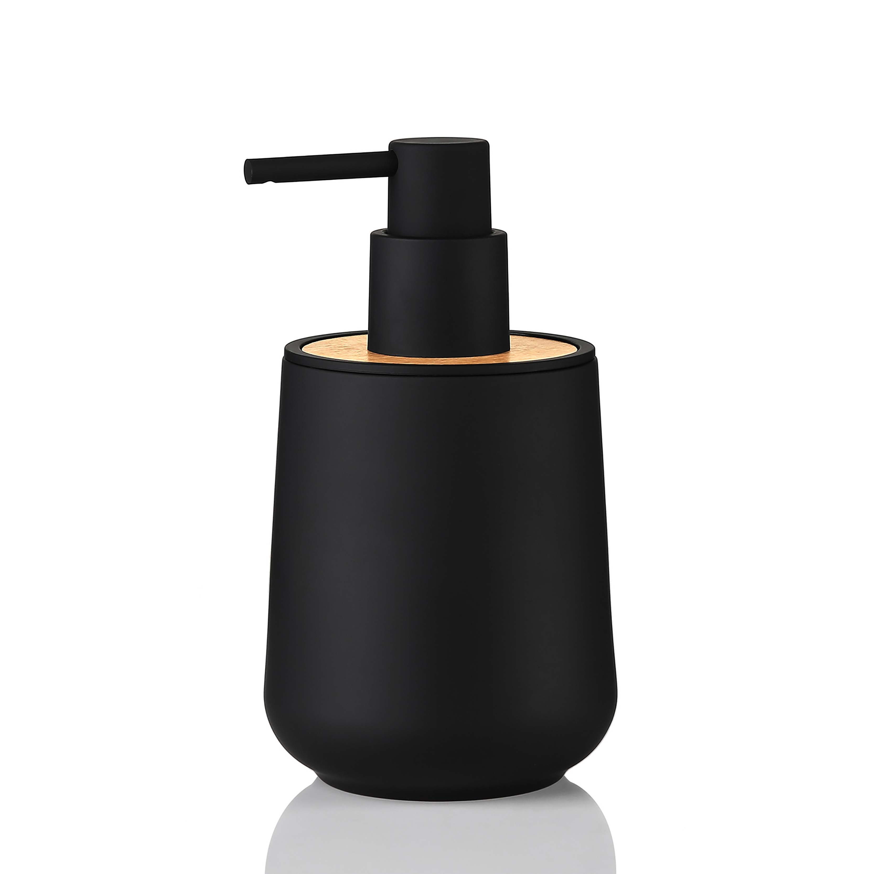 

1pc Matte Black Soap Dispenser, Round Hand Soap Bottle With Bamboo Decor, For Kitchen Bathroom Sink Counter, Bathroom Accessories