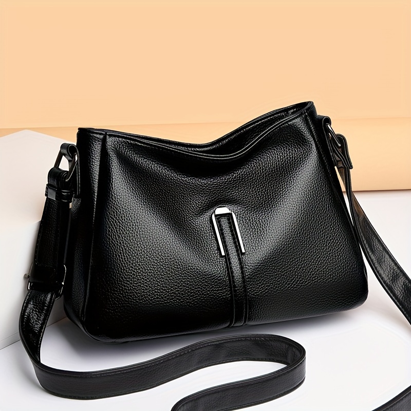

Elegant Shoulder Bag With Adjustable Strap, Solid Color Crossbody Bag With Zipper Closure, No Pattern