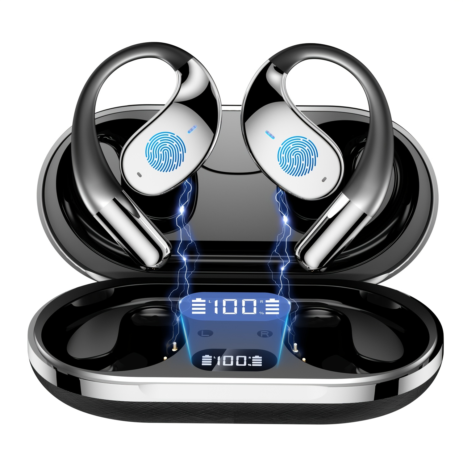 TEMU Elcxiorz Headphones, Wireless Bone Conduction Headphones, Built-in Microphone, Over-ear Headphones, Time, Led Display, Charging Case, Suitable For Running, Fitness, Sports, Games, Music And Calls