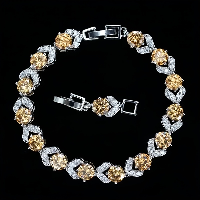 Image of 1pc Exquisite High-end Women's Colored Synthetic Cubic Zirconiaia Geometric , A Unique Jewelry Gift For Girls