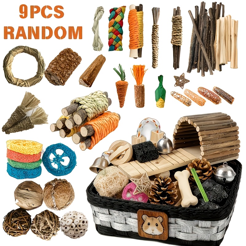 TEMU Random 9pcs Small Pet Chew Toys, Random Colors, Styles, And Patterns. Supplements For Hamsters, Gerbils, Guinea Pigs, And Long-haired Rabbits.