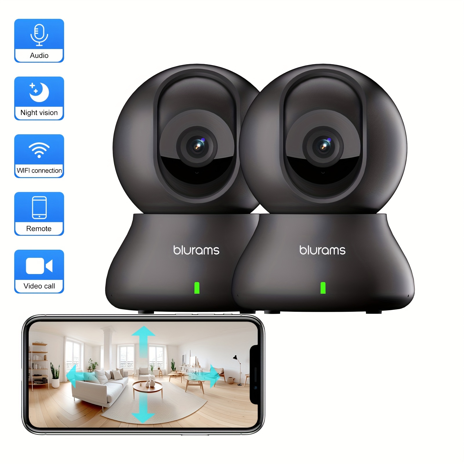

2pcs Blurams Indoor Security Camera 2k, 2.4ghz Cameras House Security, 360° Monitor, Motion Tracking & Detection, Ir Night Vision, 2-way Talk, Sd&cloud, Works With Alexa & Assistant