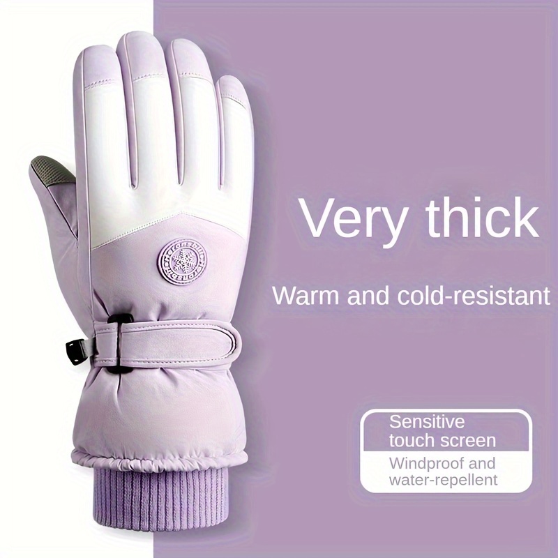 

Carrken Women's Winter Gloves - Touchscreen Friendly, Windproof & Warm With Insulation, Water-repellent, Purple & White With Wrist Strap For Cold Weather Cycling, Winter Gear