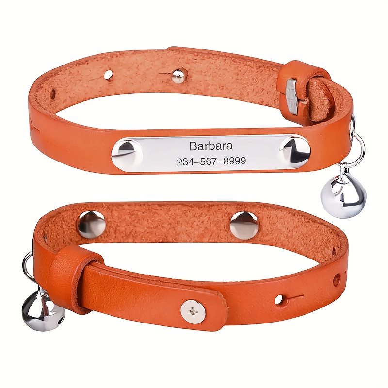 

Engraved Leather Cat Collar , Adjustable Pet Collar, With Custom Name & Phone Number, For Small & Medium Cats