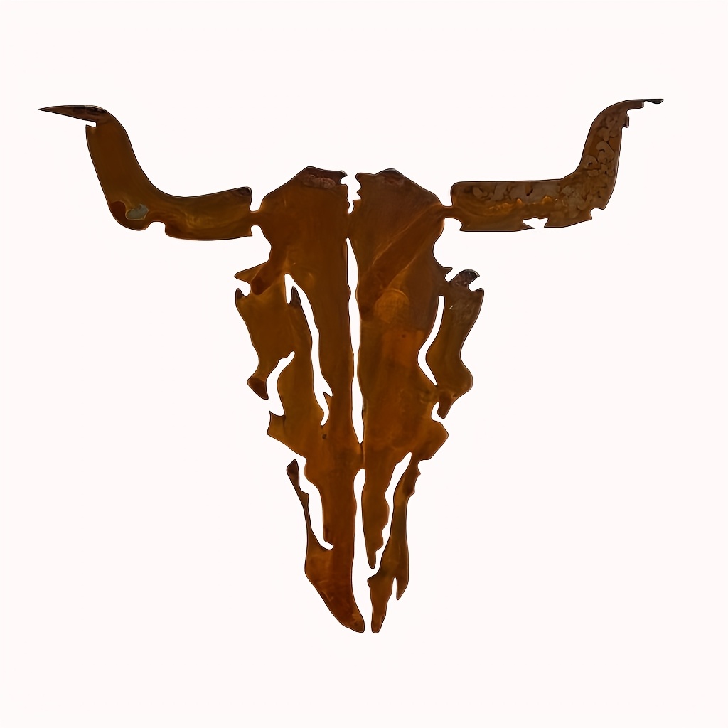 Image of A Rustic-style Iron Silhouette Wall Decoration Of A Bull , Suitable For Home Decor And Outdoor Embellishments, A Unique Outdoor Space