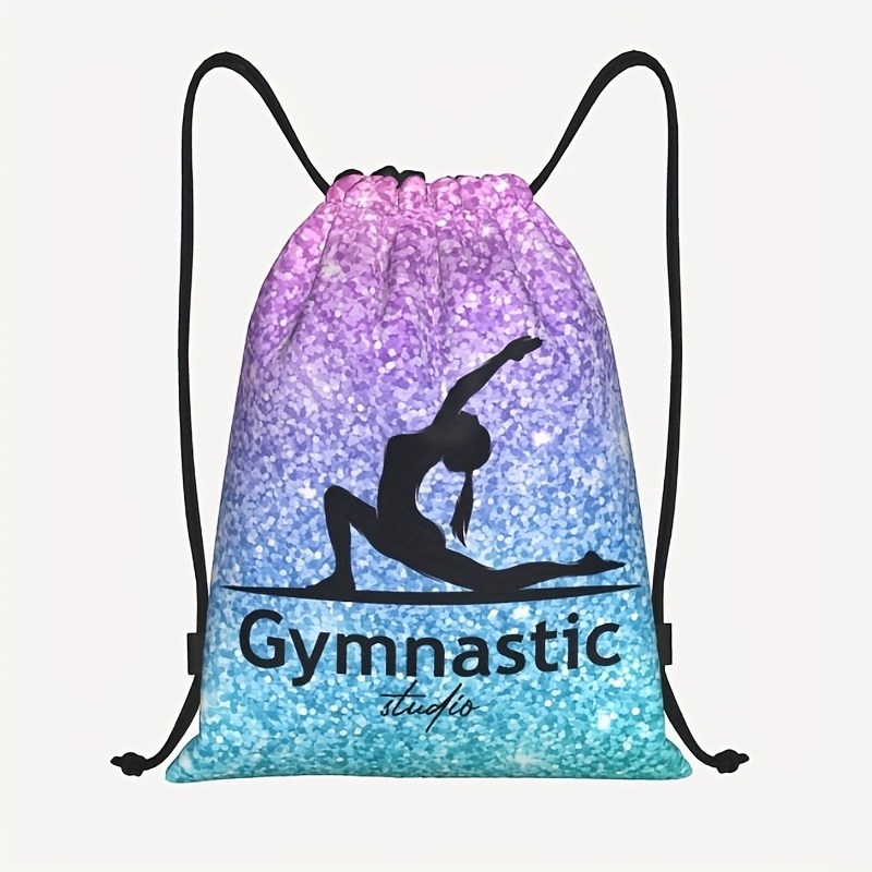 Gymnastics Drawstring Backpack - Vibrant Gradient Design With Athlete Silhouette, Durable Polyester, Machine Washable - Ideal For Sports & Fitness Enthusiasts, Gym Accessories,drawstring Ba