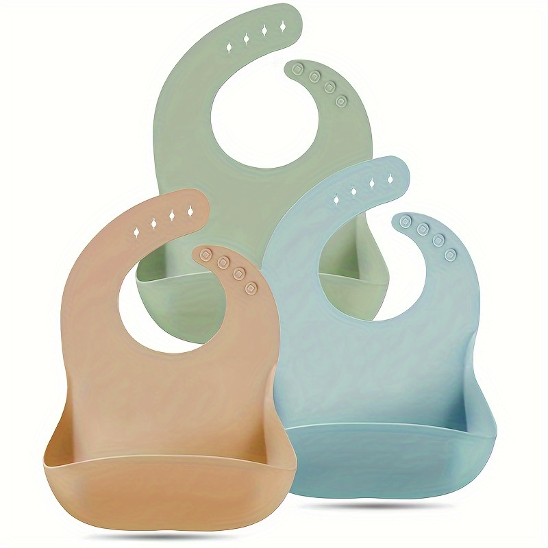 

Plain Color Silicone Bibs, Waterproof Bibs, Adjustable Bibs, Bpa Free Soft Durable Silicone Bibs With Large Food Catcher