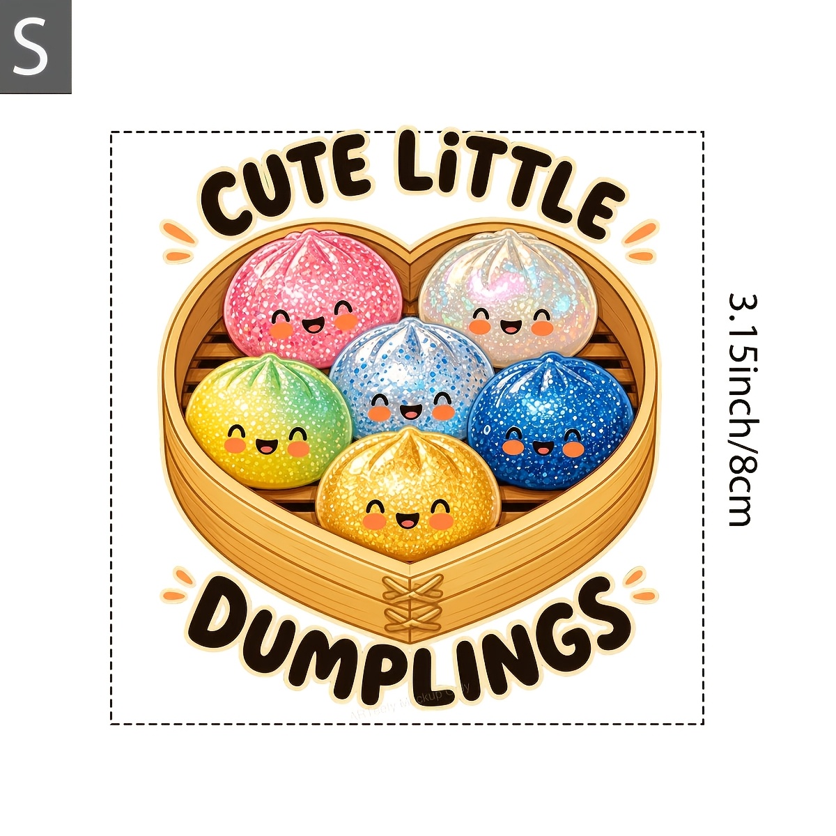 TEMU 4pcs Transfer Cute Little Dumpling Quote Glitter Cartoon Pattern, Suitable For T-shirts, Hoodies, And Tote Bags