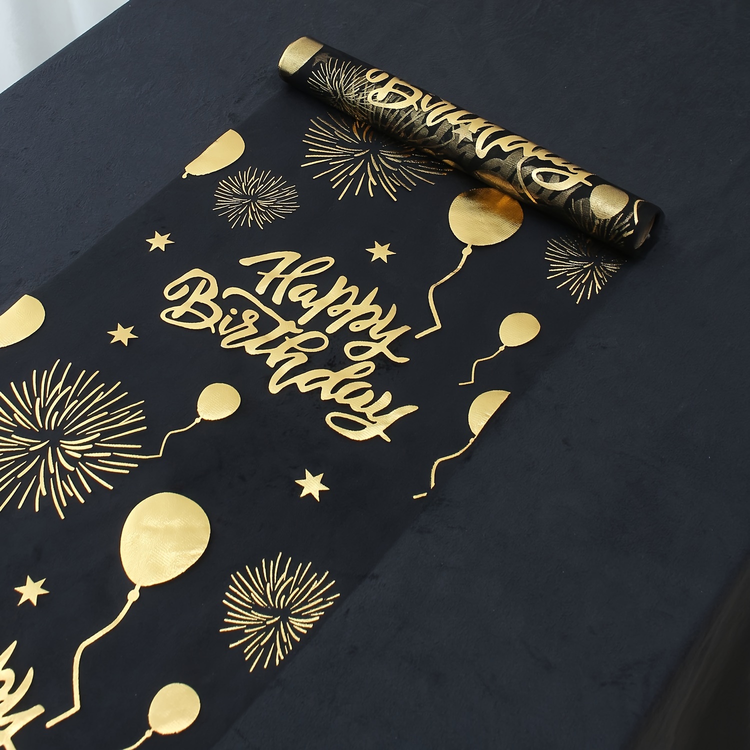 E-shop 1 Stück, 11x108 Zoll Polyester Geburtstags-Tischläufer mit goldenen Folienballons und , rechteckige Tischdekoration für Geburtstags- und