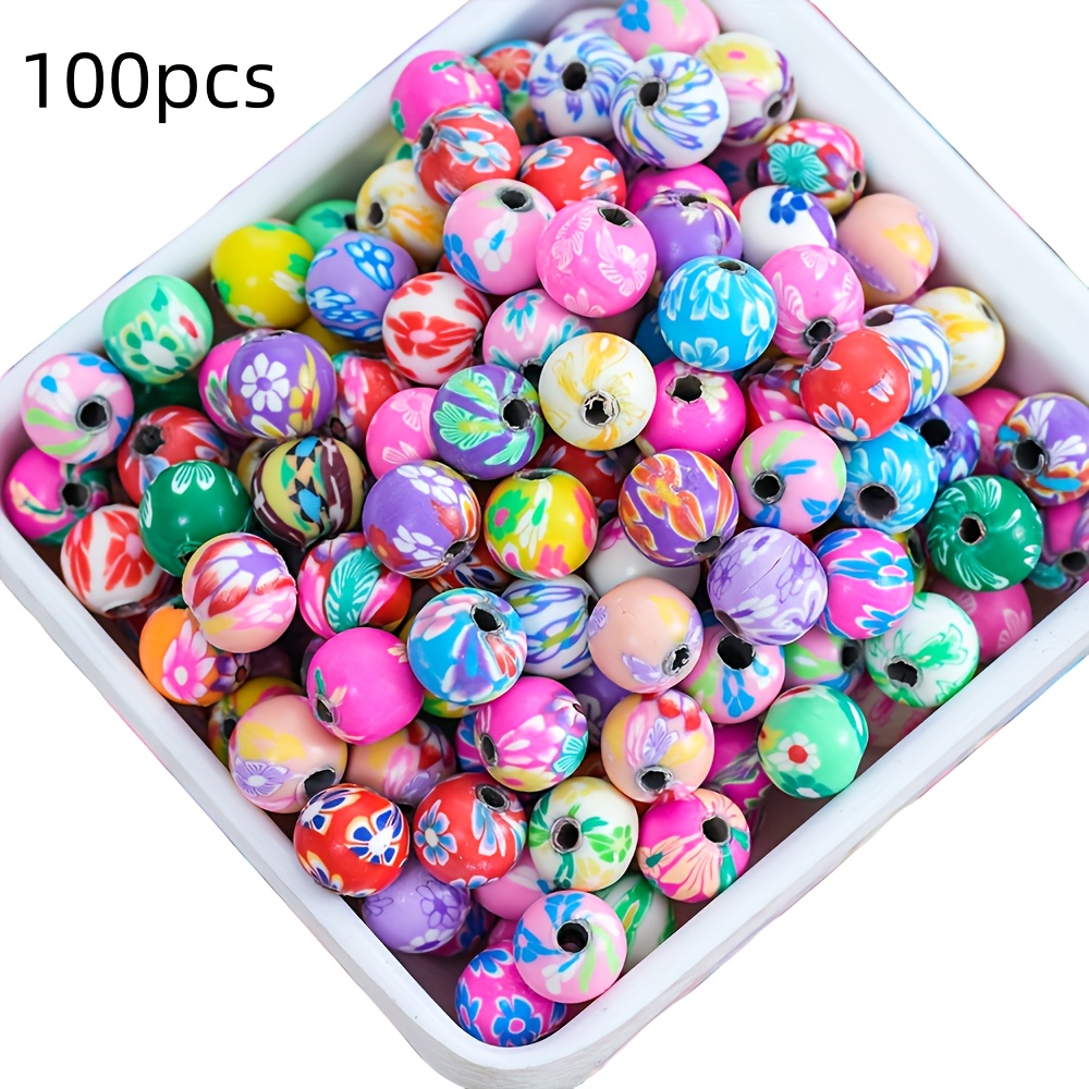 TEMU 100 perles en souple, 8 mm, rondes, multicolores, à de style vintage pour la fabrication de bijoux DIY, bracelets, , breloques de téléphone,