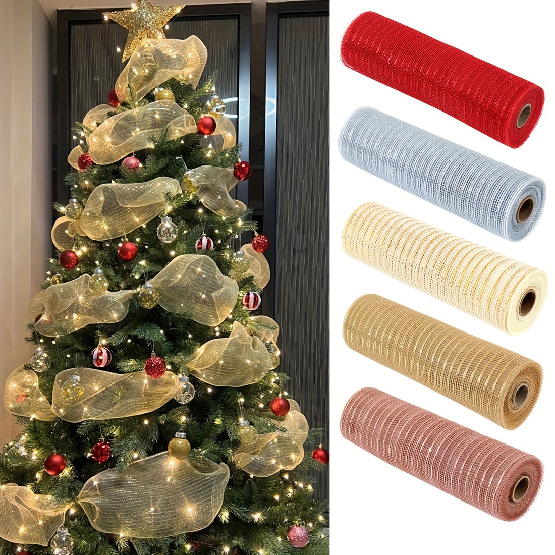 

Christmas Tree Decoration Ribbon Mesh 10 Yards 26cm - Plastic Decorative Netting For Holiday Festivities, No Electricity Or Batteries Needed, Feather-free – Festive Bows & Ribbons For Seasonal Decor