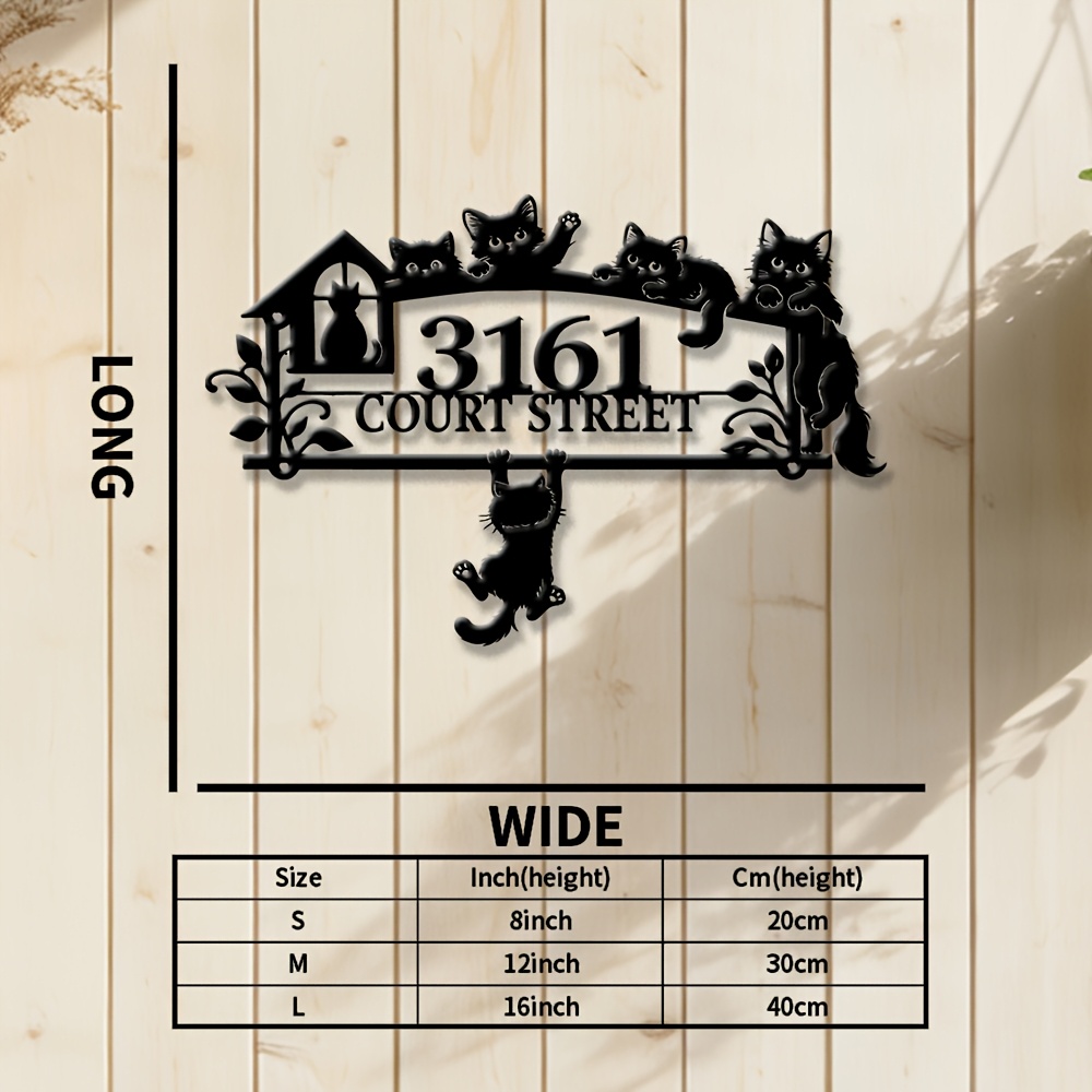 TEMU 1 Customized Cat Home Address Sign Personalized House Number Decoration, Suitable For Home Gardens, , Living Rooms, Cat Lovers Gifts, Style Wall