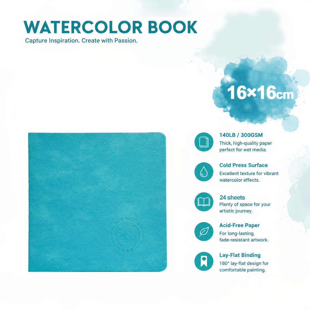 TEMU Rubens Iridescent Watercolor Sketchbook, 140gsm (300 Gsm) Hot-pressed Watercolor Paper, 24 Sheets, Waterproof And Wear-resistant Leather Cover