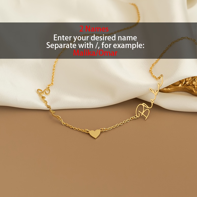 TEMU Personalized Exquisite Couple Name Necklace, Heart-shaped Necklace With 2 Names, Name Necklace Gift For Mom, Necklace With 2 Names, Gift For