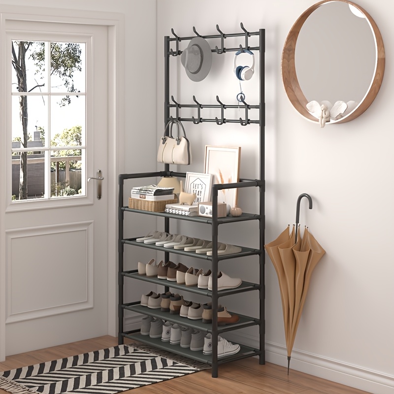 4-5 Tier Shoe Rack - Space-Saving, Easy Assembly, Durable Design for Entryway And Bedroom, Minimalist Style, Efficient Sneaker Storage, Shoe Storage Solution | Modern Shoe Rack | Durable Construction, Dorm Entrance Storage Rack for Shoes And Hats