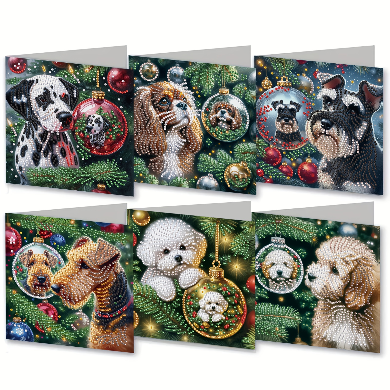 TEMU Un ensemble de 6 kits de cartes de peinture diamant de Noël, complets avec des enveloppes - Des vœux festifs uniques à mettant en des races de