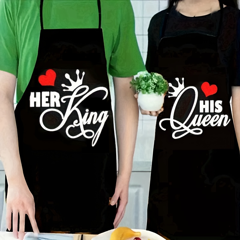 

2pcs Set '' Polyester Kitchen Aprons - Couples, Cooking & Baking Accessories