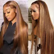 Highlight 13x4 HD Lace Front Echthaarperücken für Frauen P4 27 Ombre Braun Knochen Glatt Kleberfrei Transparent Peruanische Lace Frontalperücken 28 30 32 Zoll Lace Closure Perücke Farbige Perücke Details 7