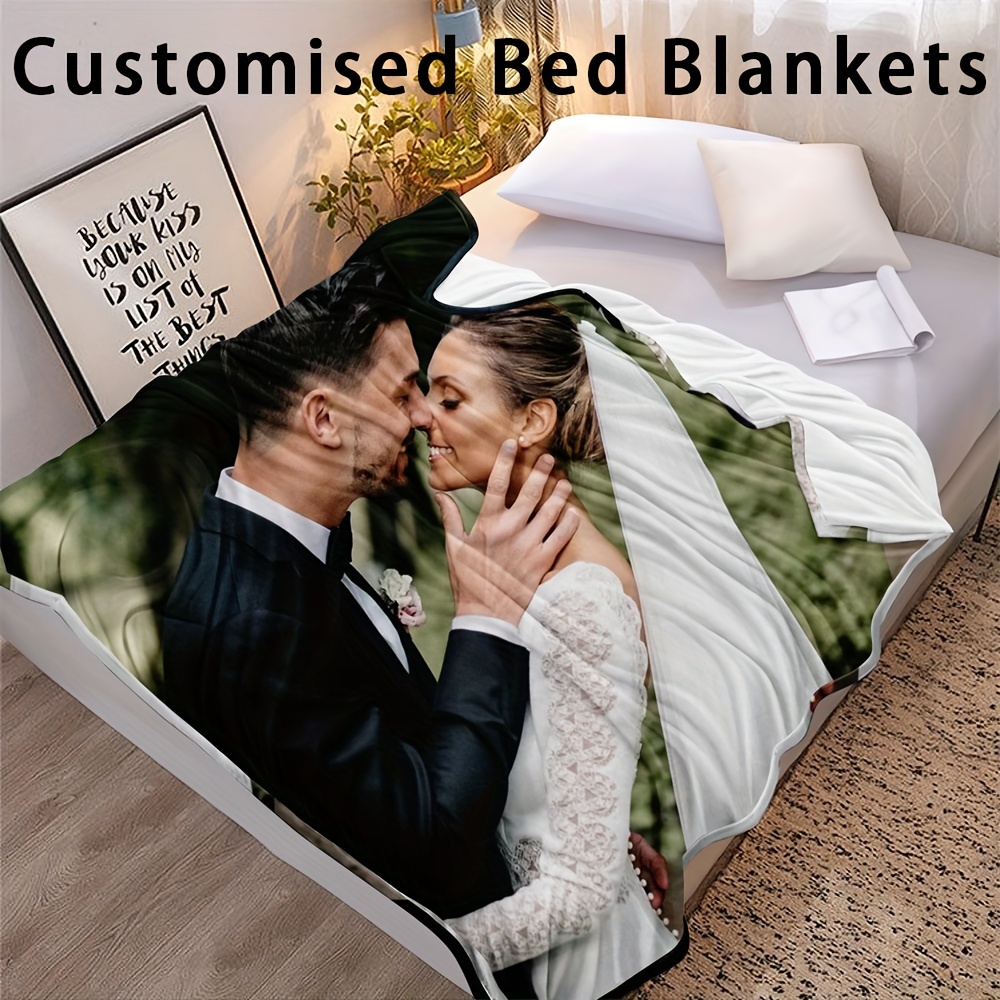 

1pc Custom Photo Flannel Bed Blankets, Personalised Photo Bed Blankets, Picture Bed Blankets, Customised Gift For Home Wedding Birthday Christmas Valentine's Day