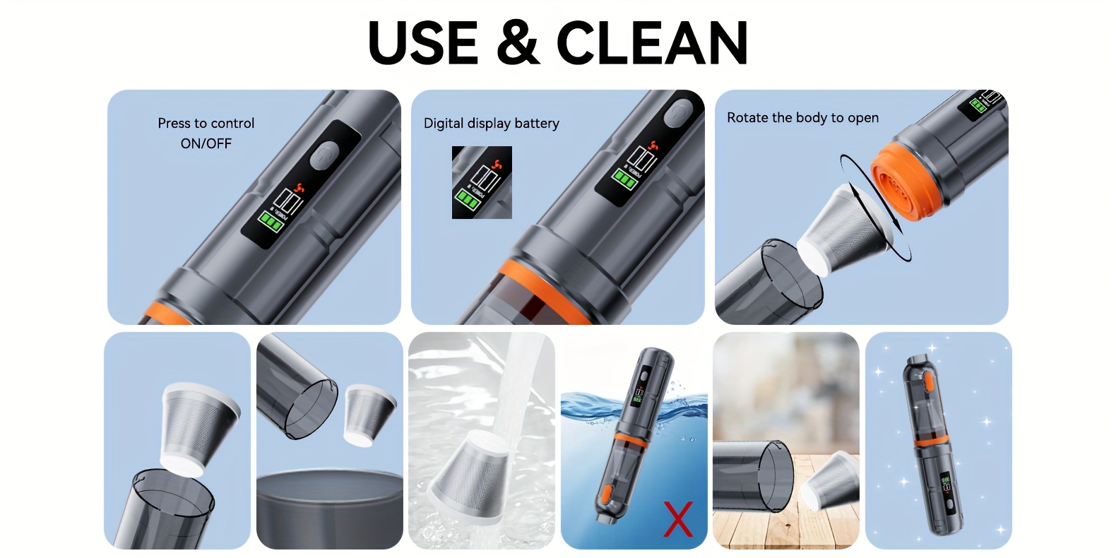 16000Pa Portable Car Vacuum Cleaner, USB Rechargeable with Digital Display and One-Button Dust Dumping Function, Integrated Blowing and Suction Design, Suitable for Cars, Homes, Keyboards, etc