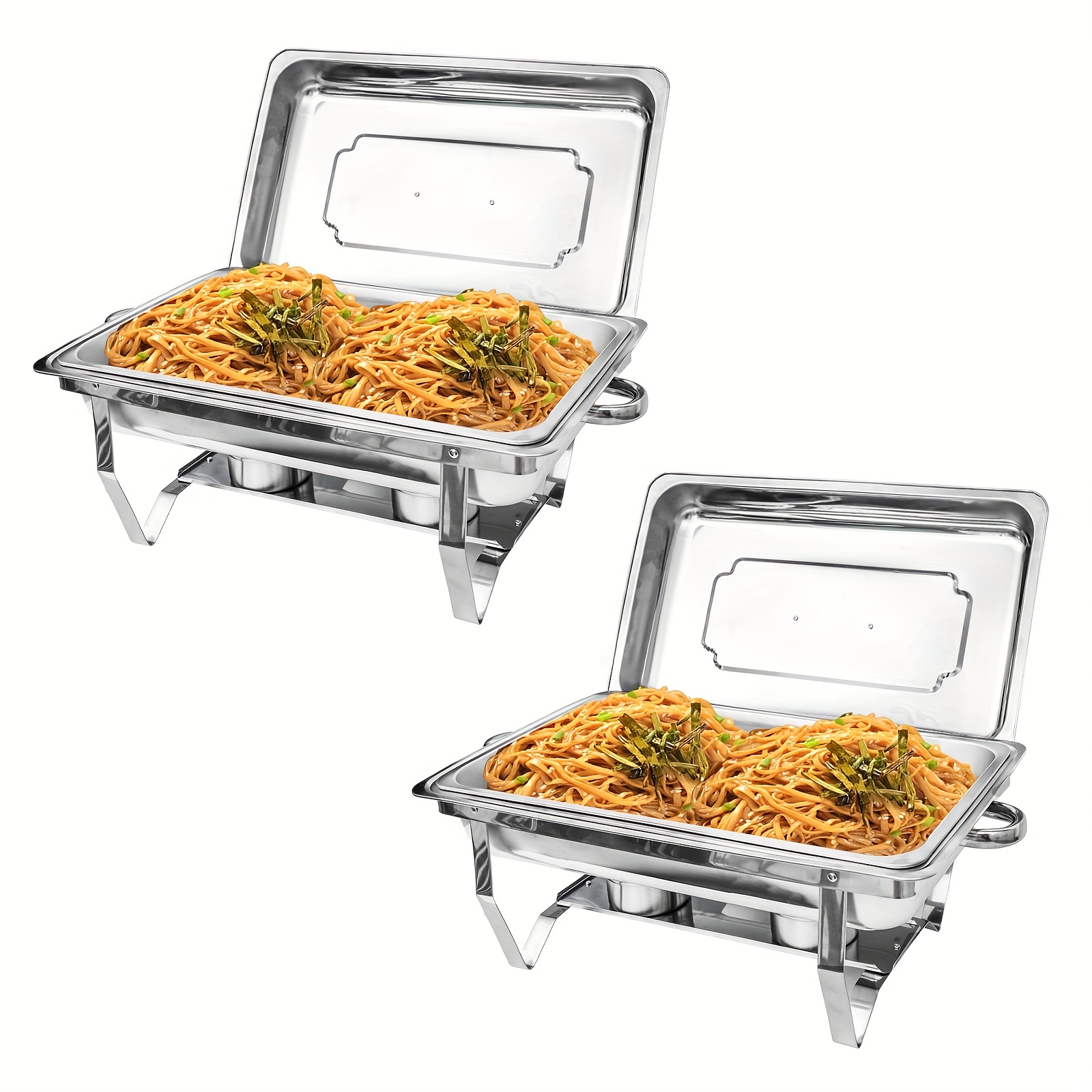 TEMU 2/4/6 Pack Large 9qt Commercial/residential Stainless Steel Chafing Dish Buffet Set With Folding Stand & Lid - Heavy-duty Food Warmer Cooker For
