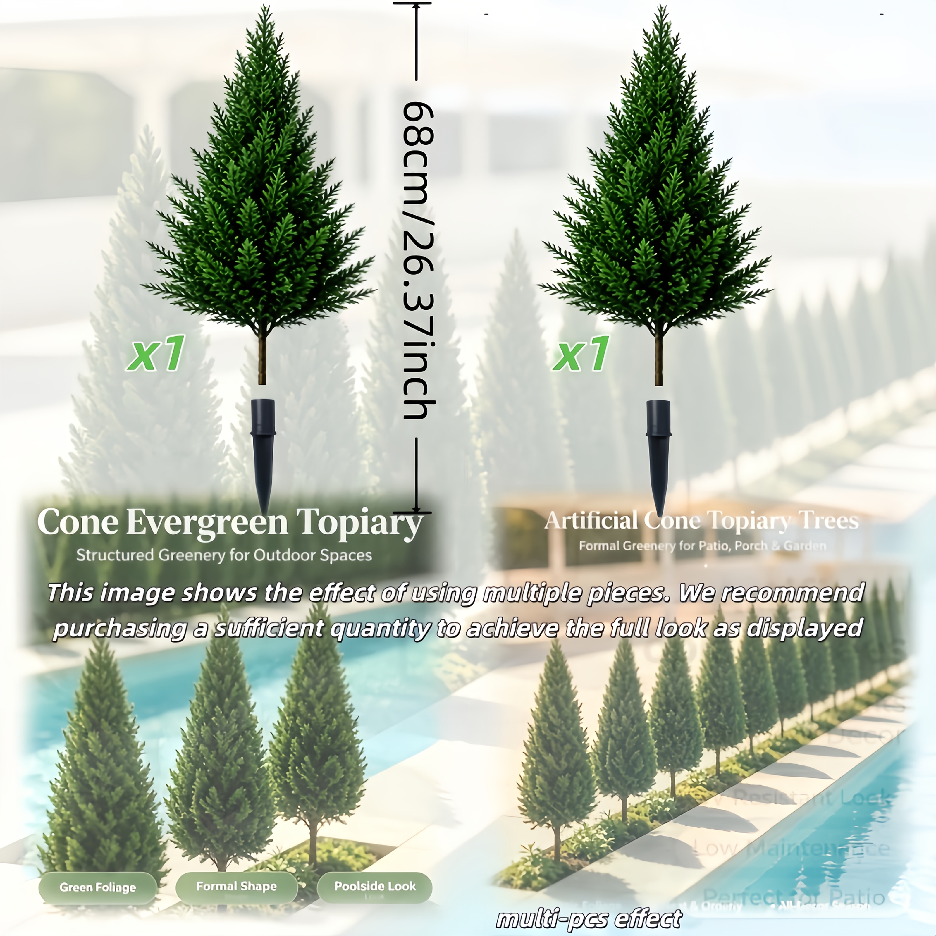 TEMU 2pcs Artificial With Ground Stakes, 2 Large Faux Cedar Plants + 2 Pointed Ground Stakes Included, No Planter Needed, Insert , Outdoor Decor For