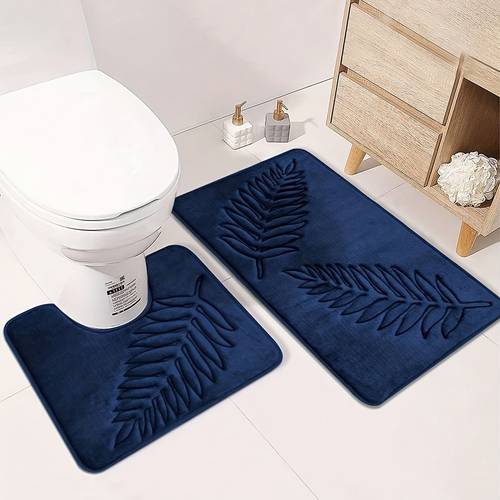 2pcs simple solid color embossed floor mat bathroom floor soft absorbent non slip floor mat toilet floor mat