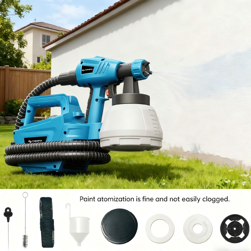 Temu Tilswall Spray Paint Gun, An 800W Hvlp Model Featuring A 1300Ml Capacity Container, With 4 Nozzles And 3 Spray Patterns, Suitable For Applying-image