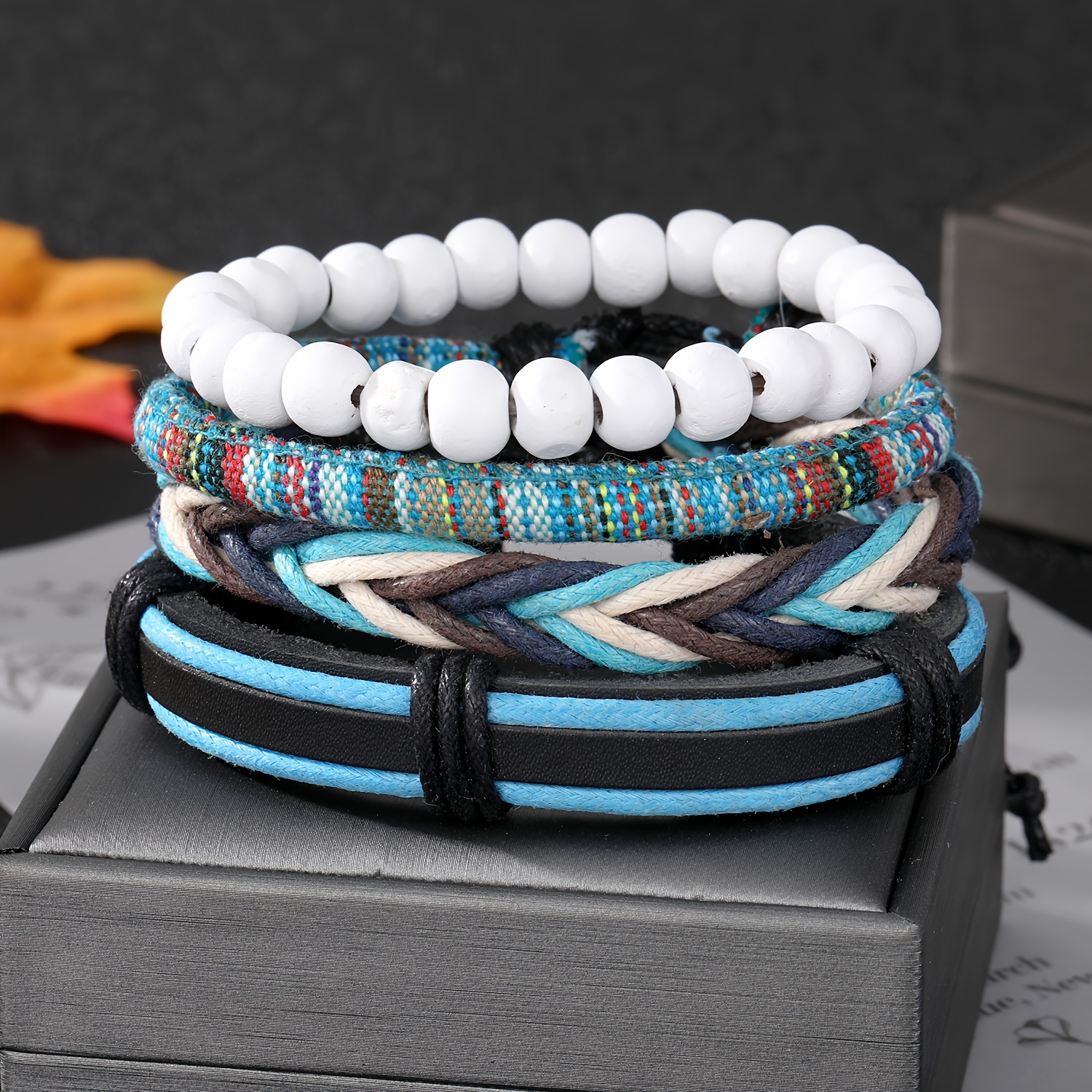 Men's Bold Leather Bracelet Set