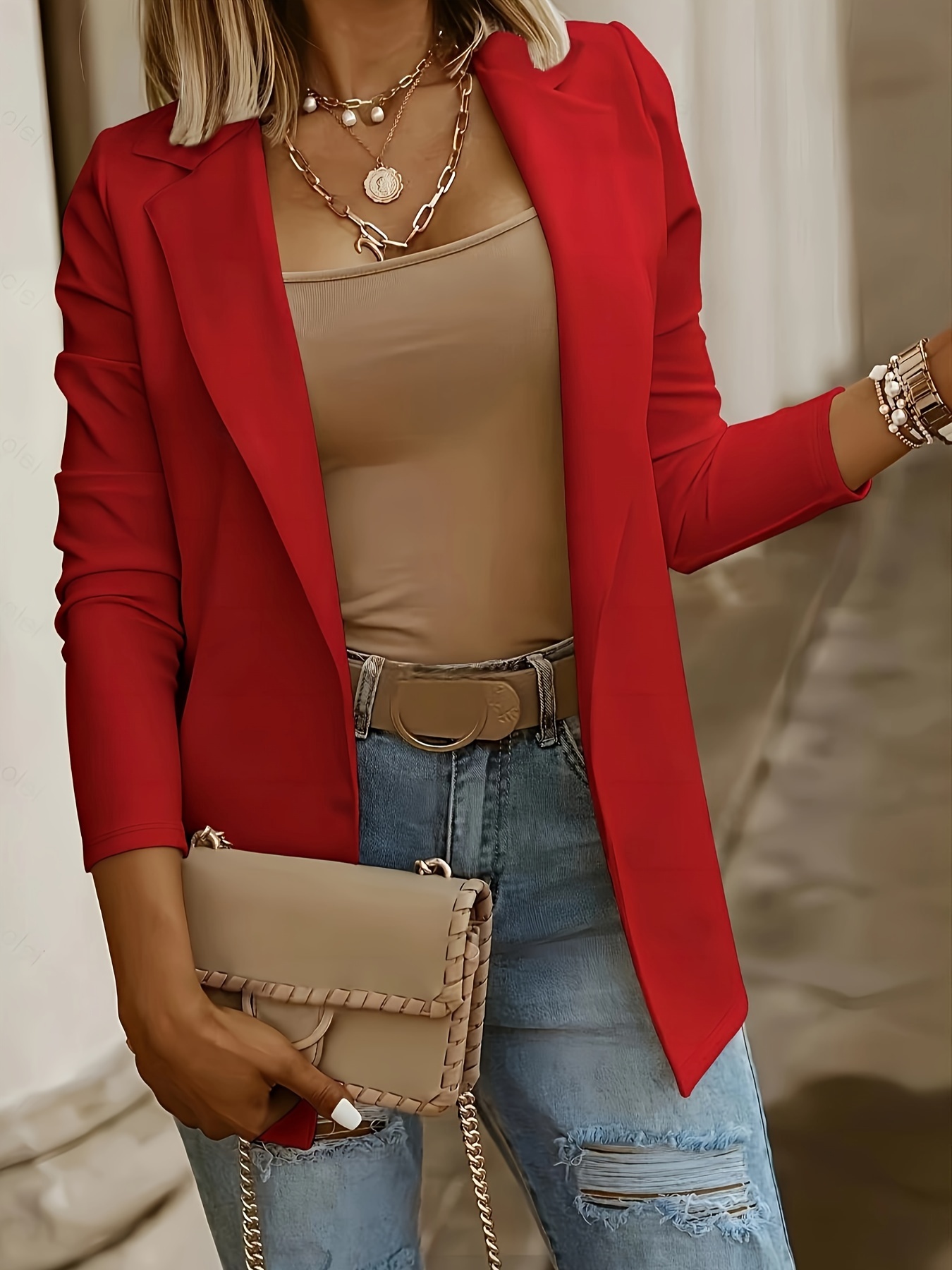 Damen Blazer Elegant Langarm - Business Blazer Mit Offener Front