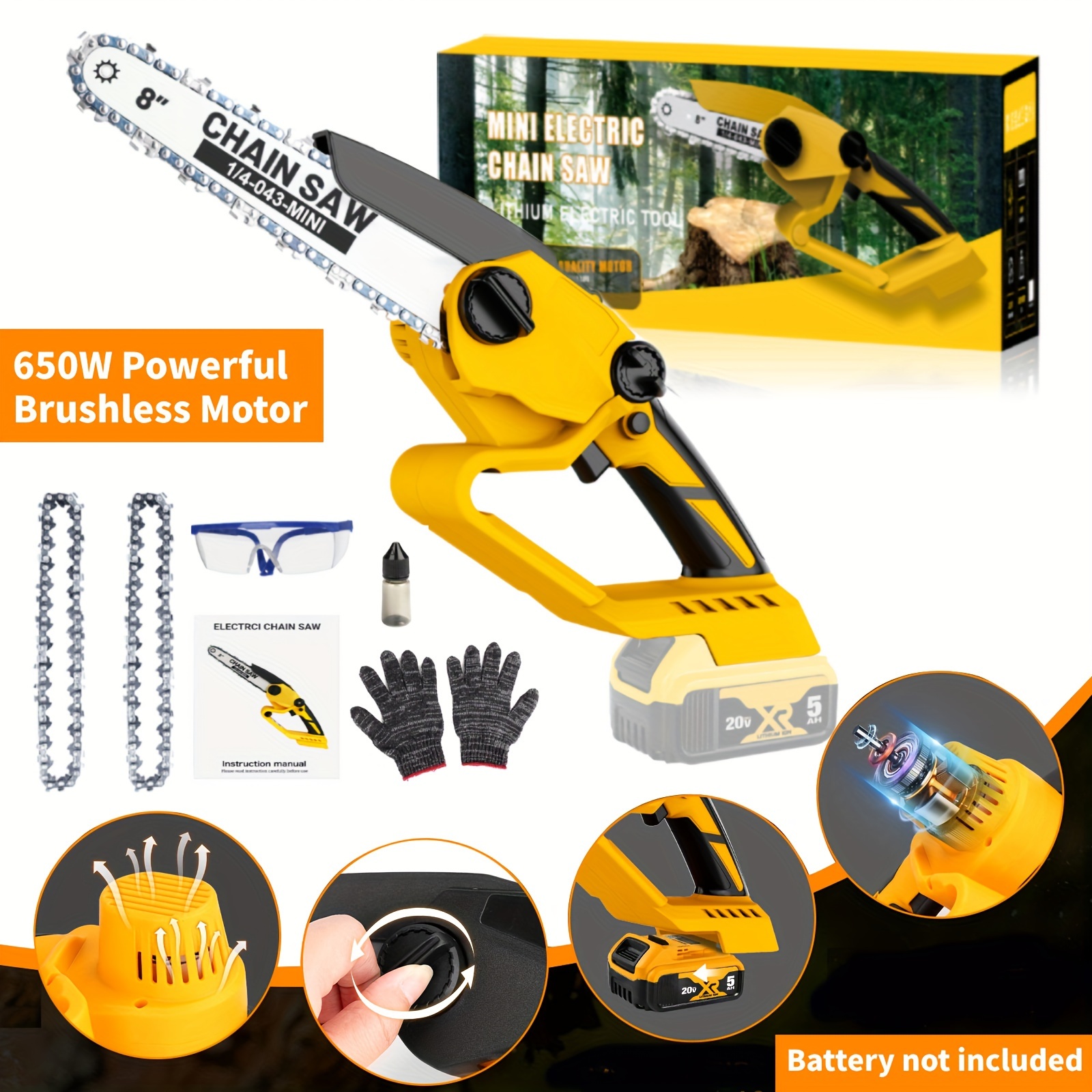 

8 Inch Mini Chainsaw For Dewalt 20v (battery Not Included), Handheld Mini Chainsaw Cordless, Electric Chainsaw With Security Lock, Portable Chain Saw For Wood Cut Tree Trimming