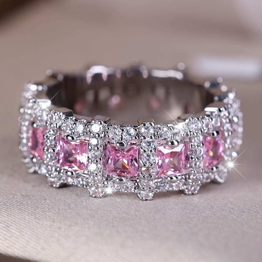 Elegant Pink Synthetic Zirconia Ring, Perfect Gift for Her