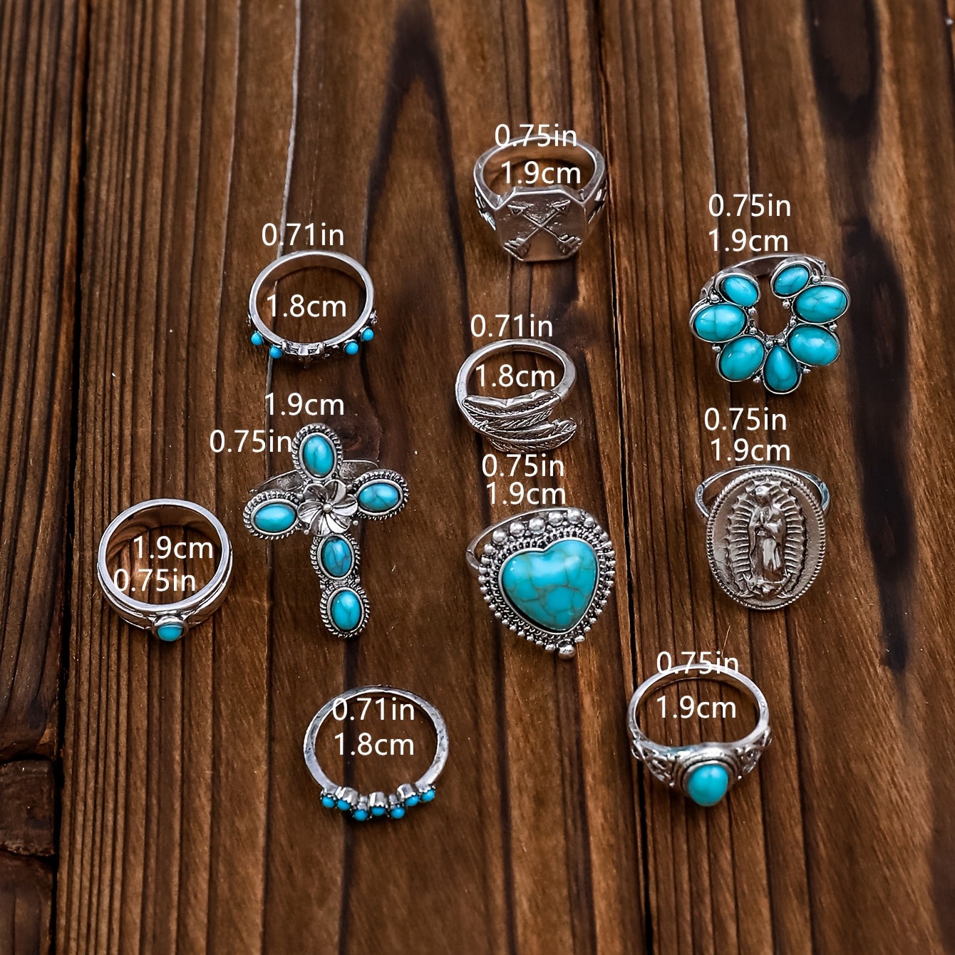 10pcs Alloy Imitation Turquoise Inlaid Stacked Ring Set