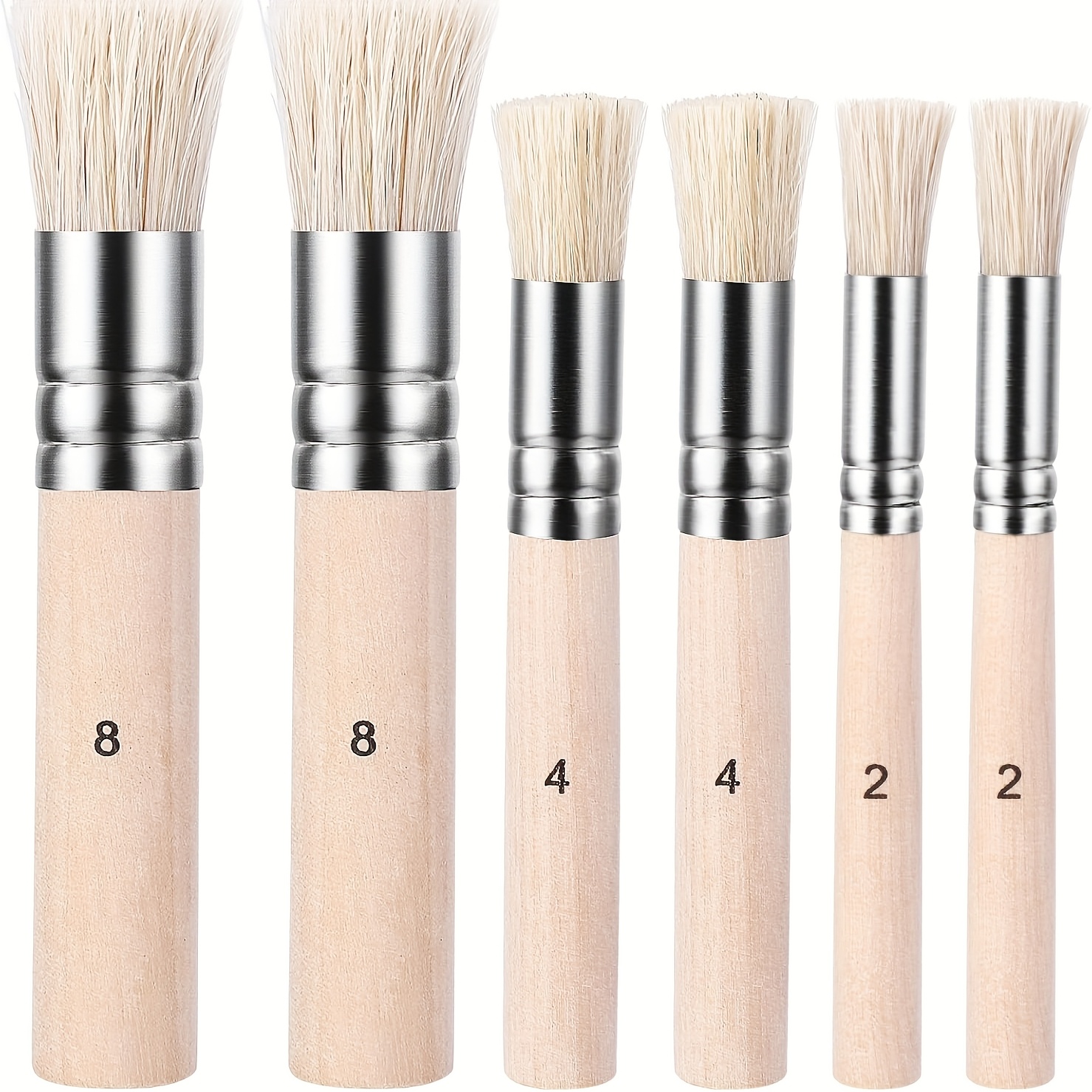 Image of Set Of 6 Stencil Brushes Featuring Natural Bristles And Wooden Handles, Ideal For Wall Painting, Acrylic Art, And Projects, In 3 Different Sizes