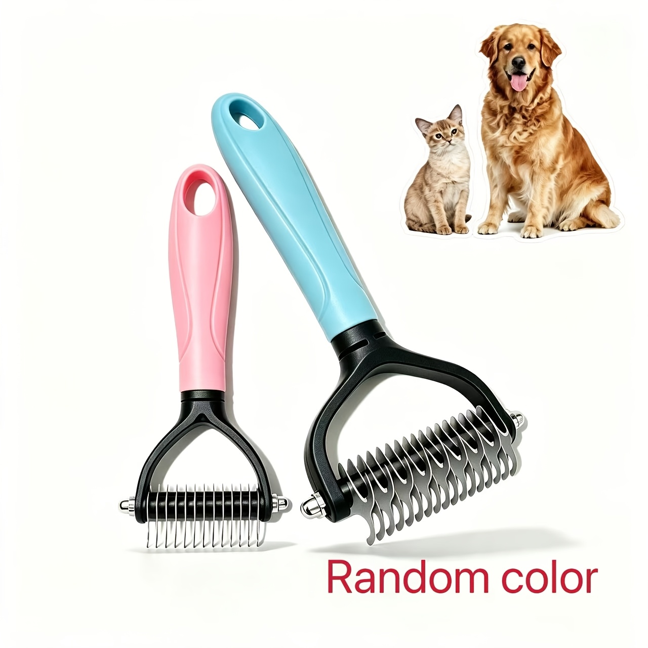 TEMU 2pcs Random Color [1 Large 1 Small] Stainless Steel Pet Dematting Comb, Double-sided Needle Comb For Shedding, Suitable For Cats And Dogs,